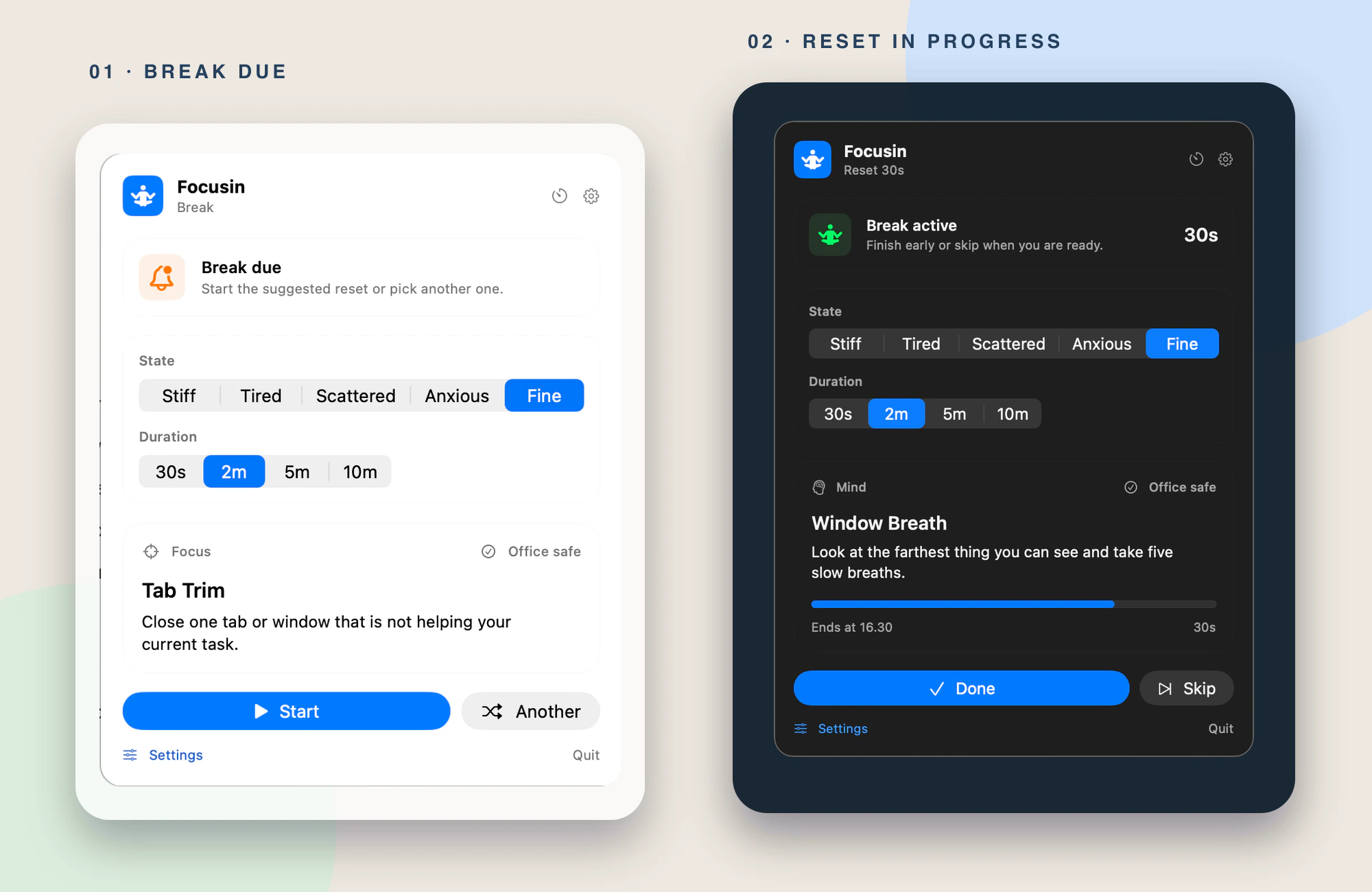 Focusin macOS micro-break recommendation
