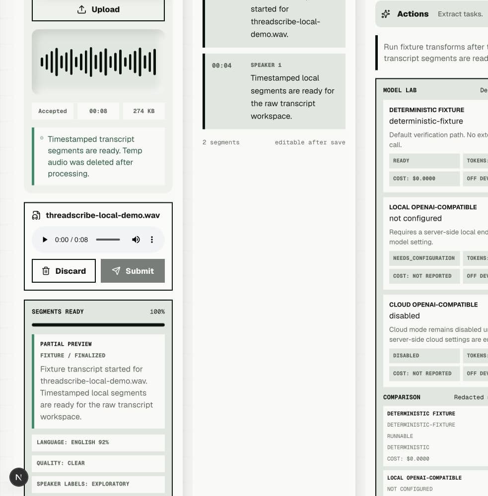 ThreadScribe raw timestamped transcript view