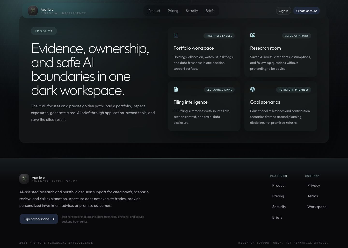 Aperture Financial Intelligence product page