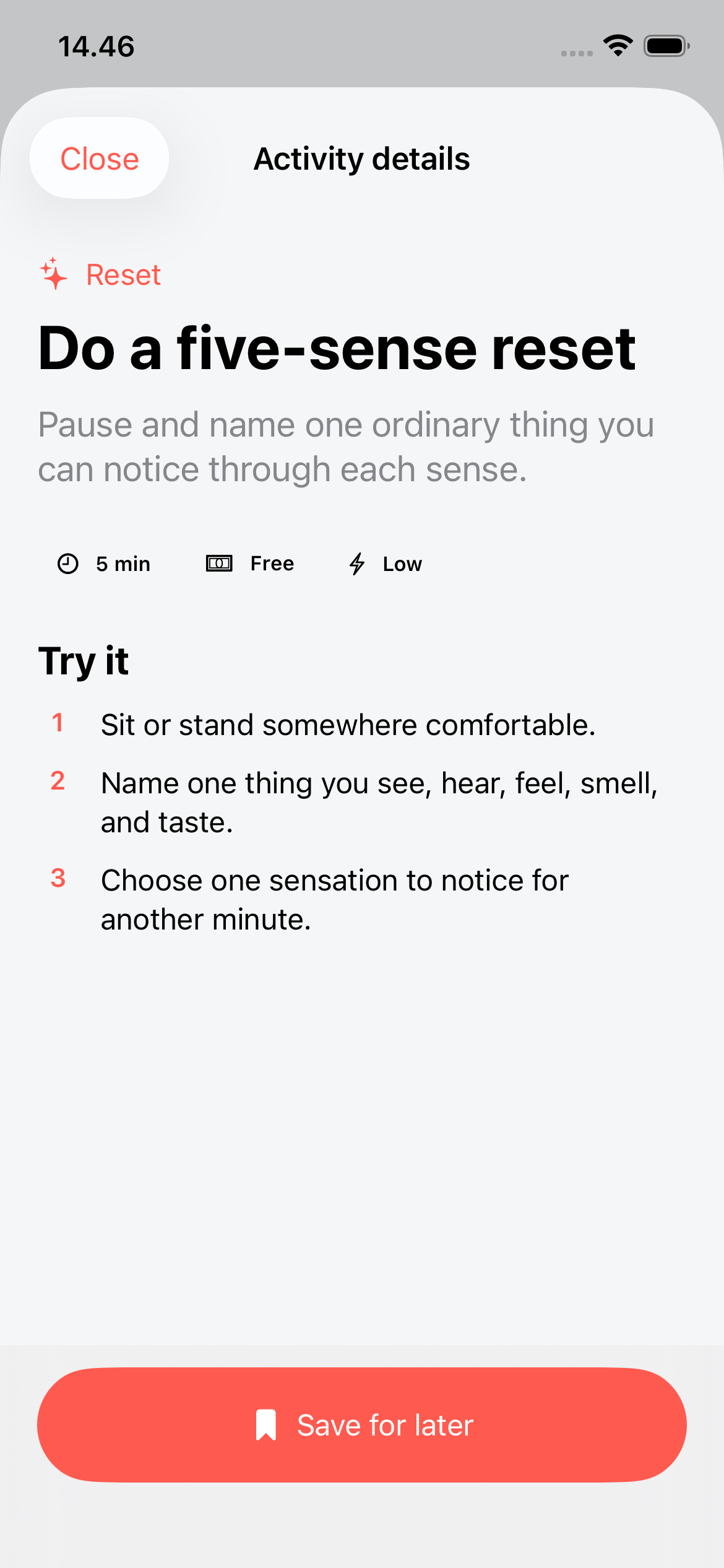 Endless Activity detail view with metadata and action steps
